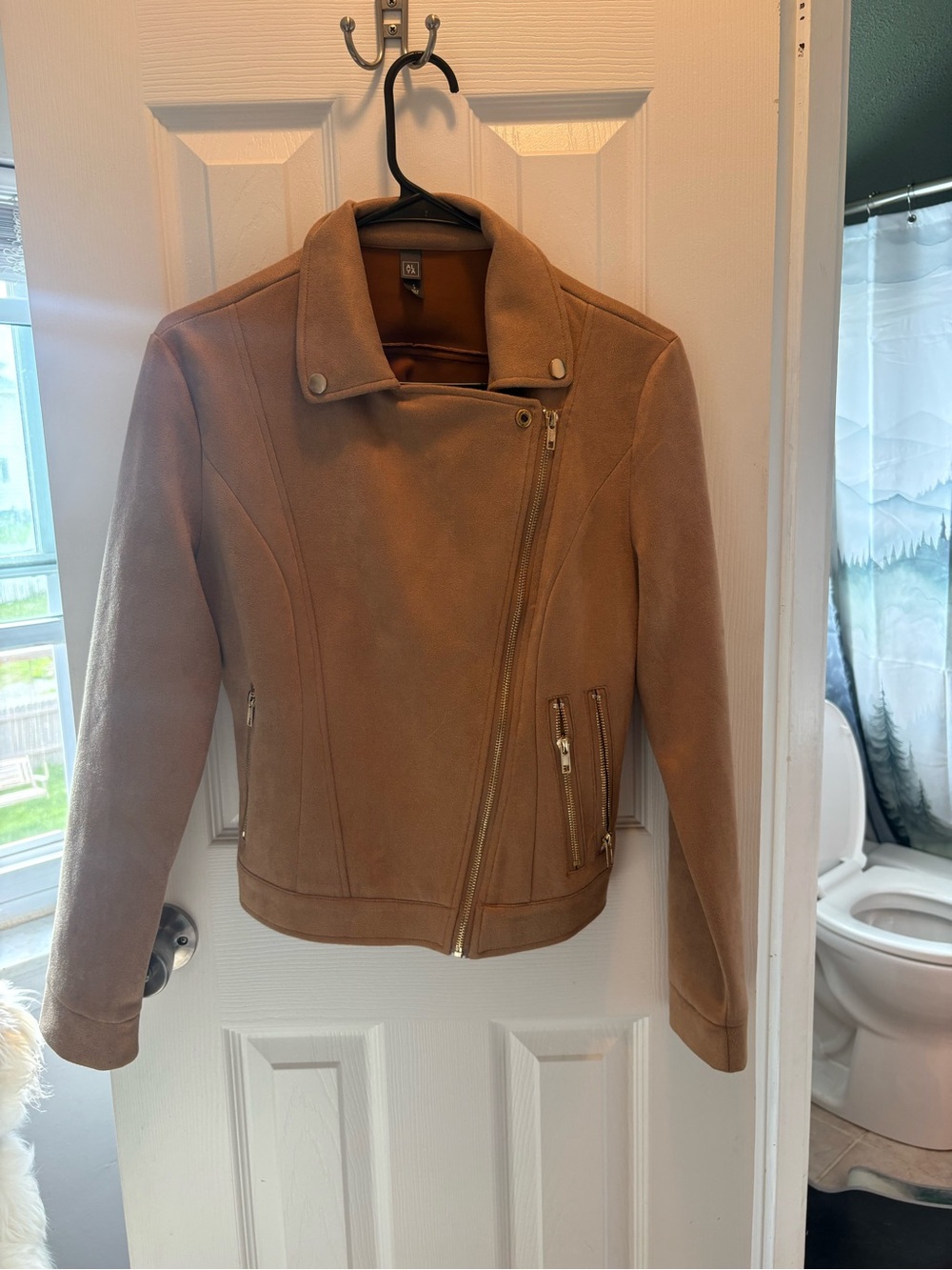Alya Camel Suede Asymmetrical Zip Leather Jacket